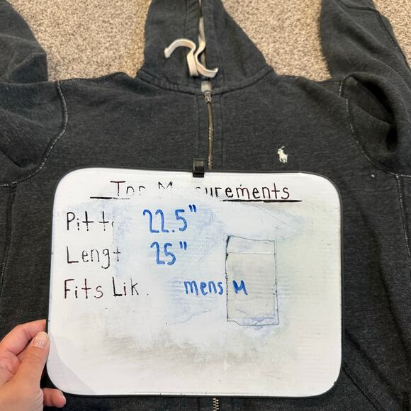 Men's Grey Polo Ralph Lauren Signature RL Fleece Full Zip Hoodie Sweatshirt Sz M - Picture 6 of 6